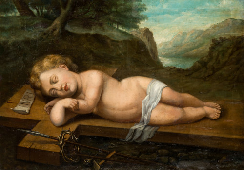 ESCUELA ITALIANA S.XIX, “El Niño Jesús durmiendo sobre la c