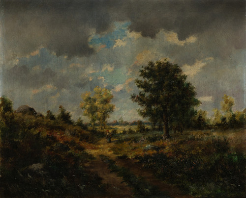 ATRIBUIDO A HENRY CHARLES TROUVILLE, "Paisaje", Óleo sobre
