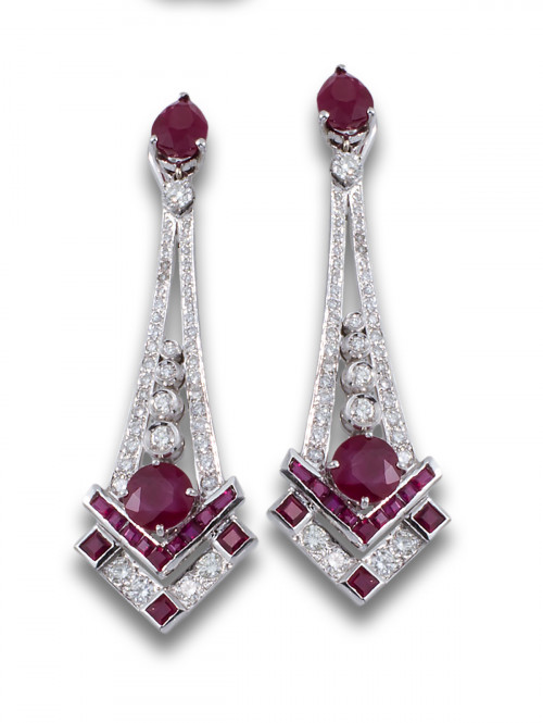 PENDIENTES ESTILO ART DECÓ DE ORO, BRILL Y RUB