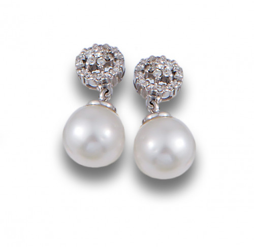 PENDIENTES COLGANTES BRILLANTES Y PERLA