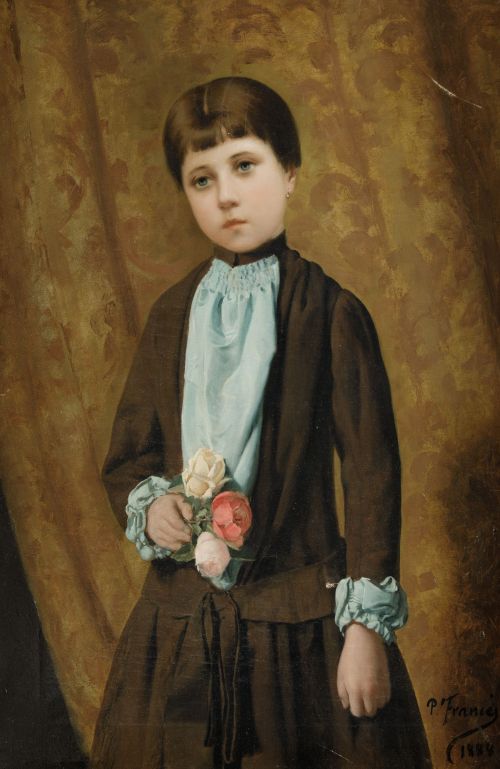 PLÁCIDO  FRANCÉS Y PASCUAL, "Retrato de niña", 1884, Óleo s