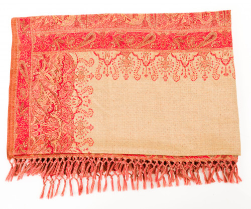 Pashmina en lana y seda con decoración de amebas en tonos r