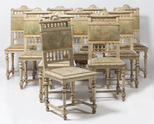 Juego de 10 sillas alfonsinas en crema