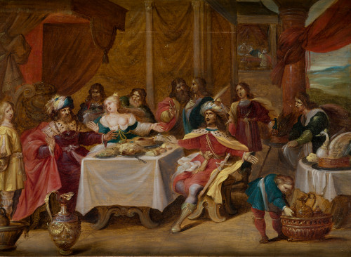 FRANS FRANCKEN II, "El Festín de Baltasar", Óleo sobre tabla