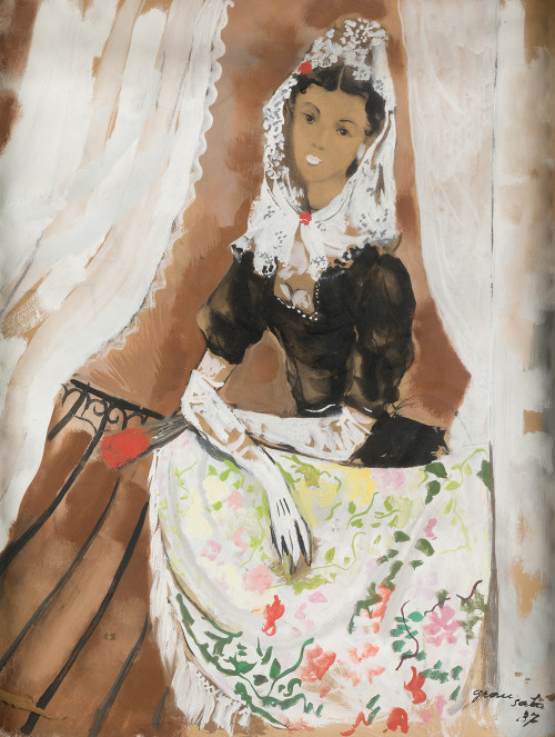 EMILIO GRAU SALA, "Mujer española con mantilla", 1937, Goua