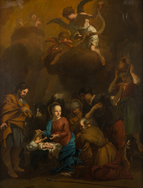 JOHANNES VOORHOUT, "Adoración de los pastores" 1693, Óleo s