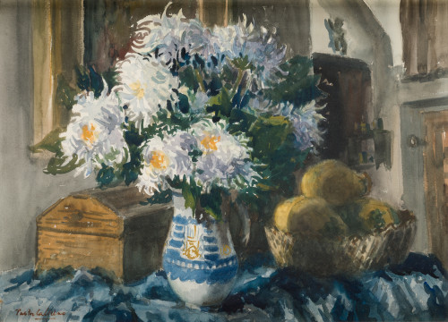 VICENTE PASTOR CALPENA, "Crisantemos", 1983, Acuarela sobre