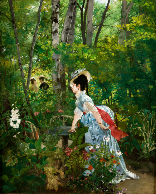 PIERRE CARRIER-BELLEUSE, "Dama francesa en un parque", 1887