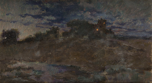 FRANCISCO PRADILLA Y ORTIZ, "Nocturno", Óleo sobre lienzo.