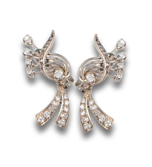 PENDIENTES, AÑOS 50, DE PLATINO Y DIAMANTES 