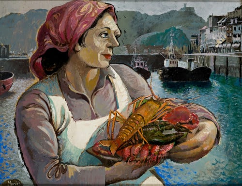 ISIDRO LÓPEZ MURIAS, "En el puerto de San Sebastián", Óleo