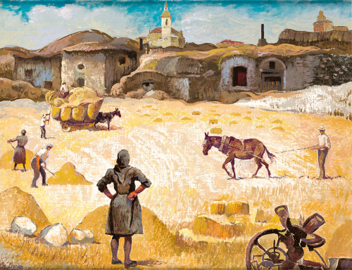 ISIDRO LÓPEZ MURIAS, "La Era", Óleo sobre lienzo