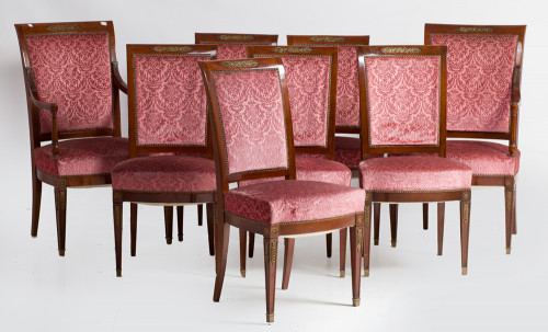 Conjunto Imperio Seis sillas y dos butacas rosa