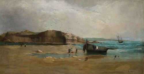 ESCUELA FRANCESA  S. XIX - S. XX, "Playa", Óleo sobre lienz