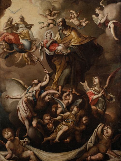 ESCUELA ITALIANA, "San Joaquín con la Virgen niña", Óleo so