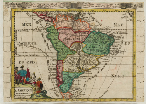 ELIAS BAECK, "Mapa de América", Grabado coloreado
