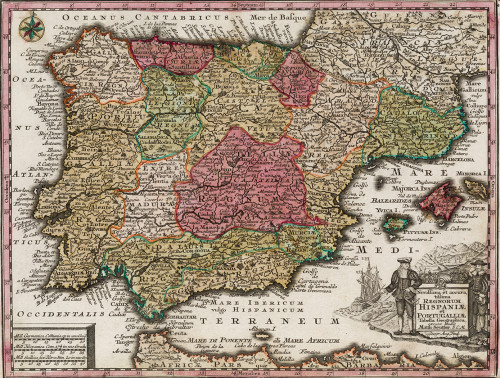 VARIOS AUTORES S.XVII/S.XVIII, "Dos mapas de España y Portu