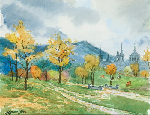 LUIS HELGUERO PUYUEL, "El Escorial, paisajes de otoño", Par