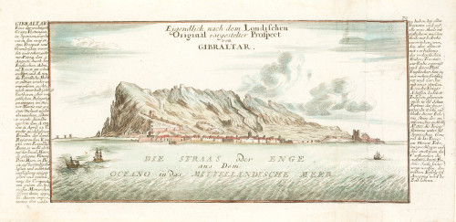 GABRIEL BODENEHR, "Vista de Gibraltar", 1727, Grabado al co