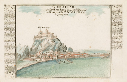 GABRIEL BODENEHR, "Vista de Gibraltar", Grabado al cobre. C