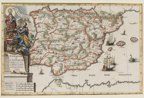 HEINRICH SCHERER, "Mapa de la Península Ibérica", Grabado c