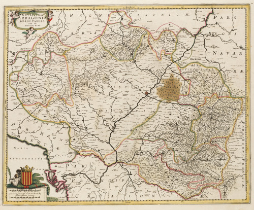 FREDERIC DE WIT, "Mapa del Reino de Aragon", Grabado colore