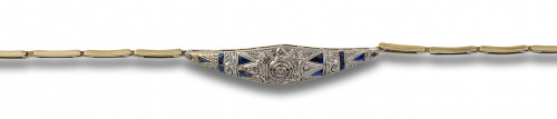 PULSERA ART DECÓ DE ORO, PLATINO Y DIAMANTES