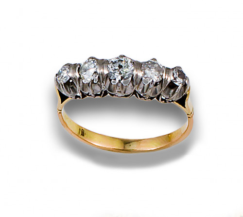 CINQUILLO ANOS 20. DE DIAMANTES ORO AMARILLO Y PLATINO