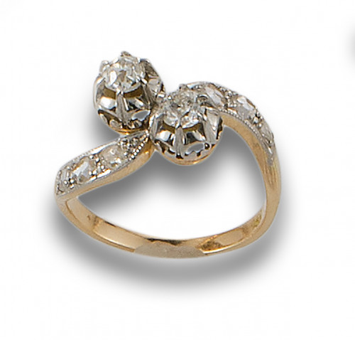 SORTIJA TU Y YO CIRCA 1920 DE DIAMANTES ORO AMARILLO Y PLATINO