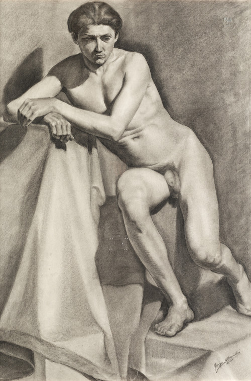 JORGE ALBAREDA S.XX, "Modelo masculino desnudo", 1950, Carb