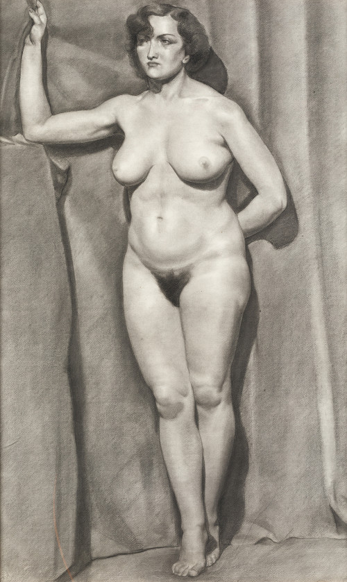  ESCUELA ESPAÑOLA S.XX, "Desnudo femenino", Carboncillo sob