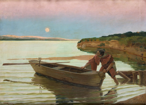 MARIANO OLIVER AZNAR, "Barquero", 1906, Óleo sobre lienzo