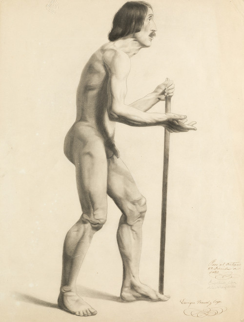 ESCUELA ESPAÑOLA S. XIX, "Academia: Hombre con bastón", 186