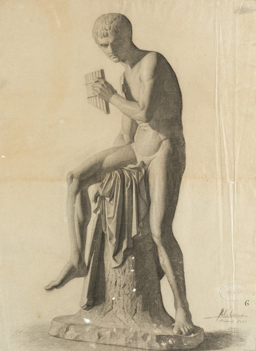 ESCUELA ESPAÑOLA S. XIX, "Joven Pan", 1873, Carboncillo sob