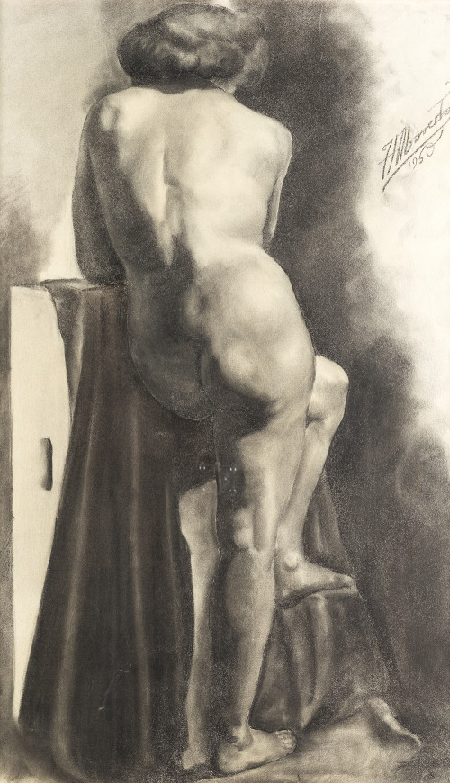 JORGE ALBAREDA S.XX, "Modelo desnuda",1950, Carboncillo sob