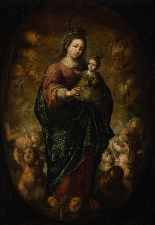 ESCUELA SEVILLANA, "Virgen con el Niño", Óleo sobre lienzo