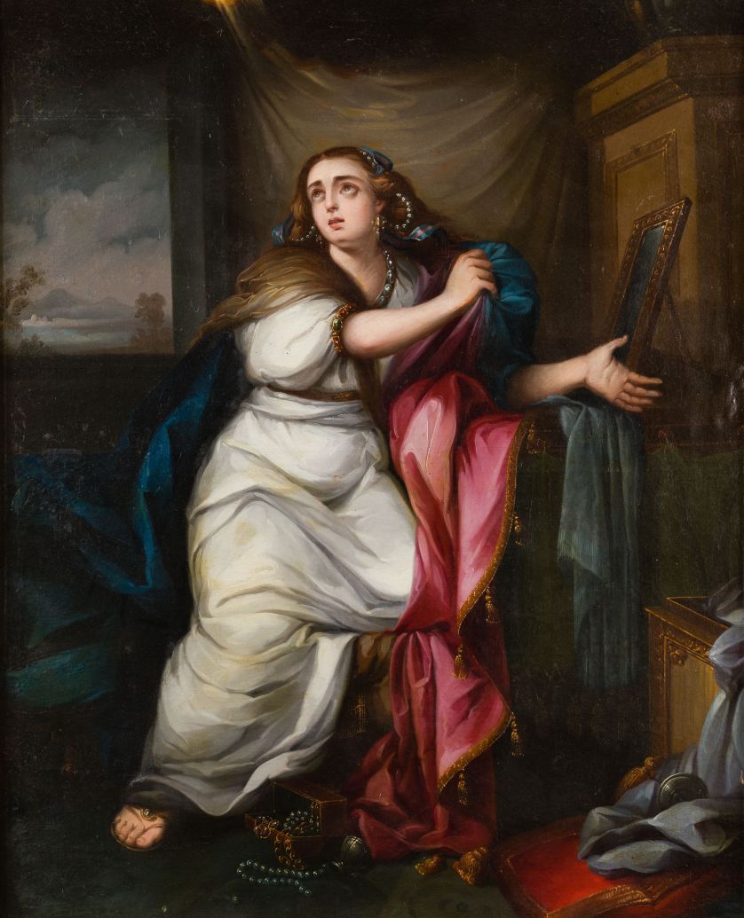 SEGUIDOR-DE-CHARLES-LE-BRUN-S.-XVII-S.-XVIII-La-Magdalena-arrepentida-renuncia-a-los-placeres-mundanos-105-x-84-cm.