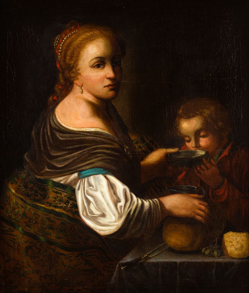 SEGUIDOR-DE-NICOLAES-MAES-S.-XVIII-S.-XIX-Mujer-dando-de-comer-a-un-nino-82-x-70-cm.