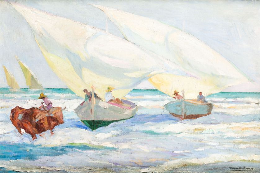 TOMAS-MURILLO-RAMS-Valencia-1890-1934-Pescadores-en-la-playa-de-Valencia-46-x-67-cm.
