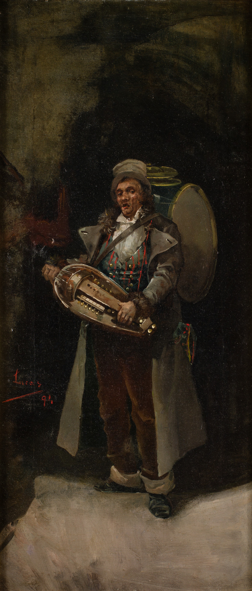 -Musico-callejero-tocando-zanfona-y-percusion-1894