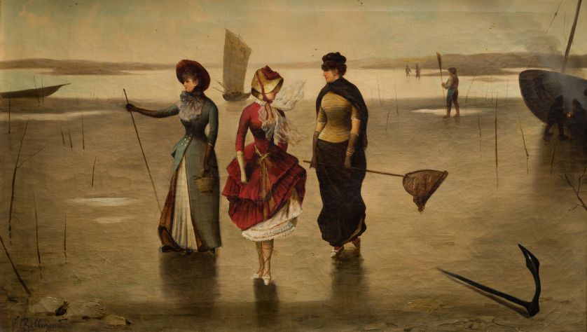 ESCUELA-FRANCESA-S.XIX-Jovenes-en-la-playa-37-x-60-5-cm