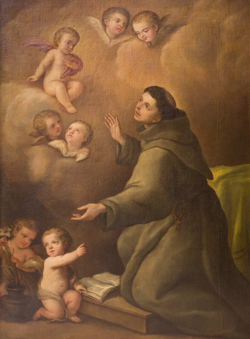 ESCUELA-ESPANOLA-S.-XVIII-S.-XIX-Aparicion-del-Nino-Jesus-a-san-Antonio-de-Padua-172-x-127-5-cm.