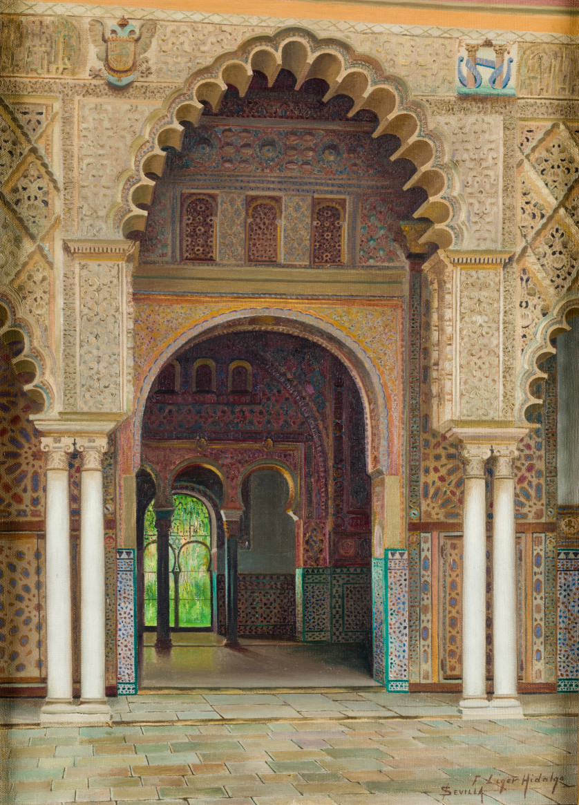 FERNANDO-LIGER-HIDALGO-Sevilla-1880-1945-Interior-del-Alcazar-de-Sevilla-76-x-54-cm-