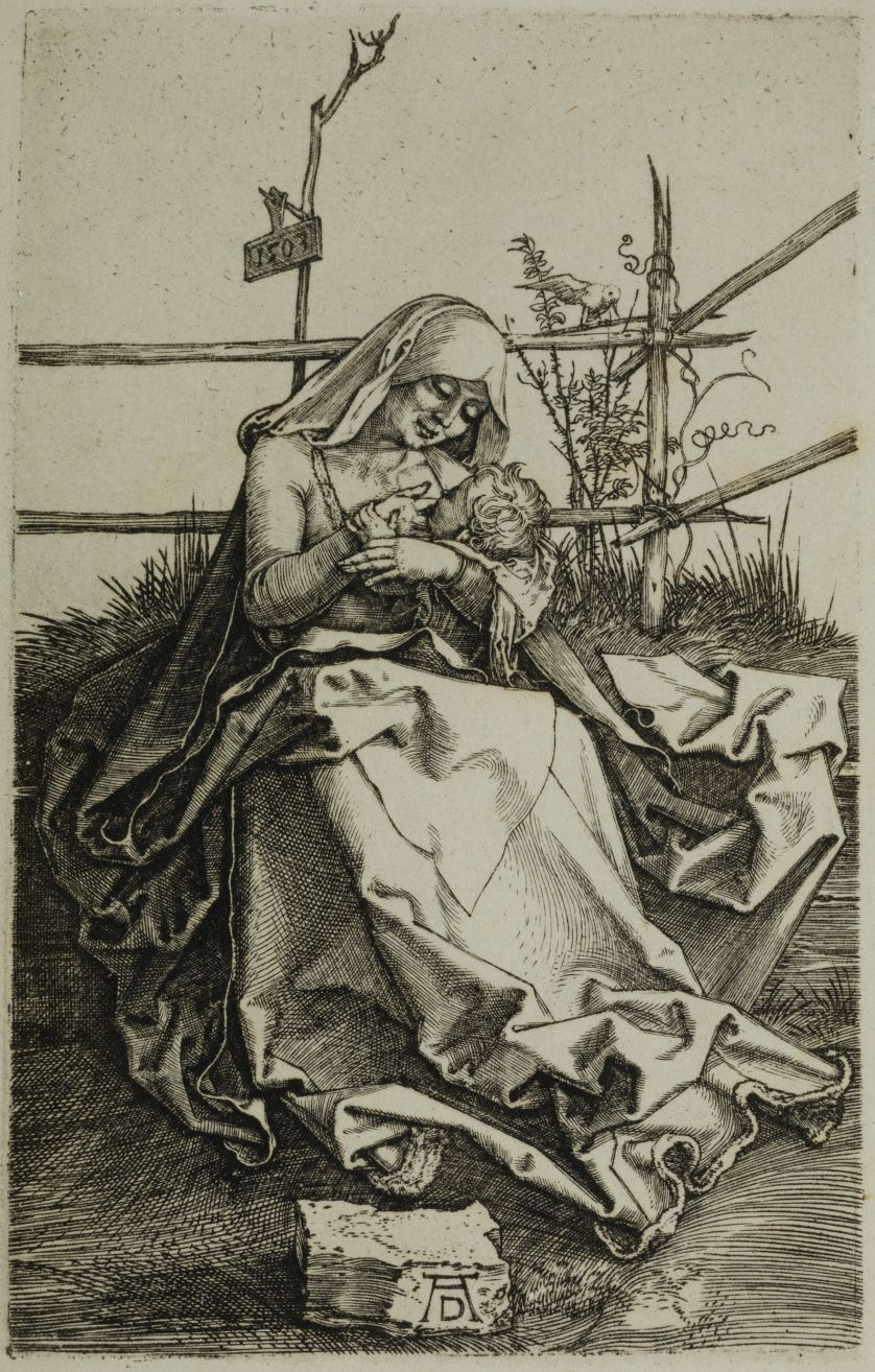 ALBERTO-DURERO-1471-1528-Maria-lactante-sentada-en-un-banco-de-hierba-Papel-13-5-x-9-6-cm-Huella-13-x-9-cm
