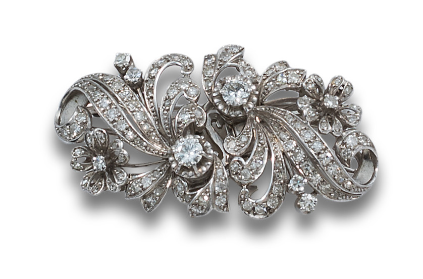 BROCHE-DOBLE-CLIP-ANOS-50-DE-DIAMANTES-Y-PLATINO