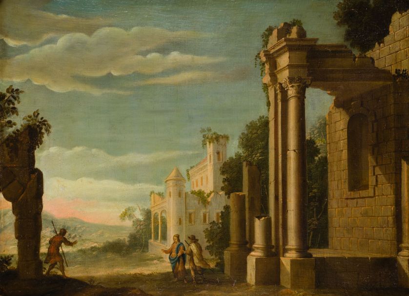 ESCUELA-ITALIANA-S.-XVII-Paisajes-con-ruinas-y-personajes-62-x-81-cm-c-u