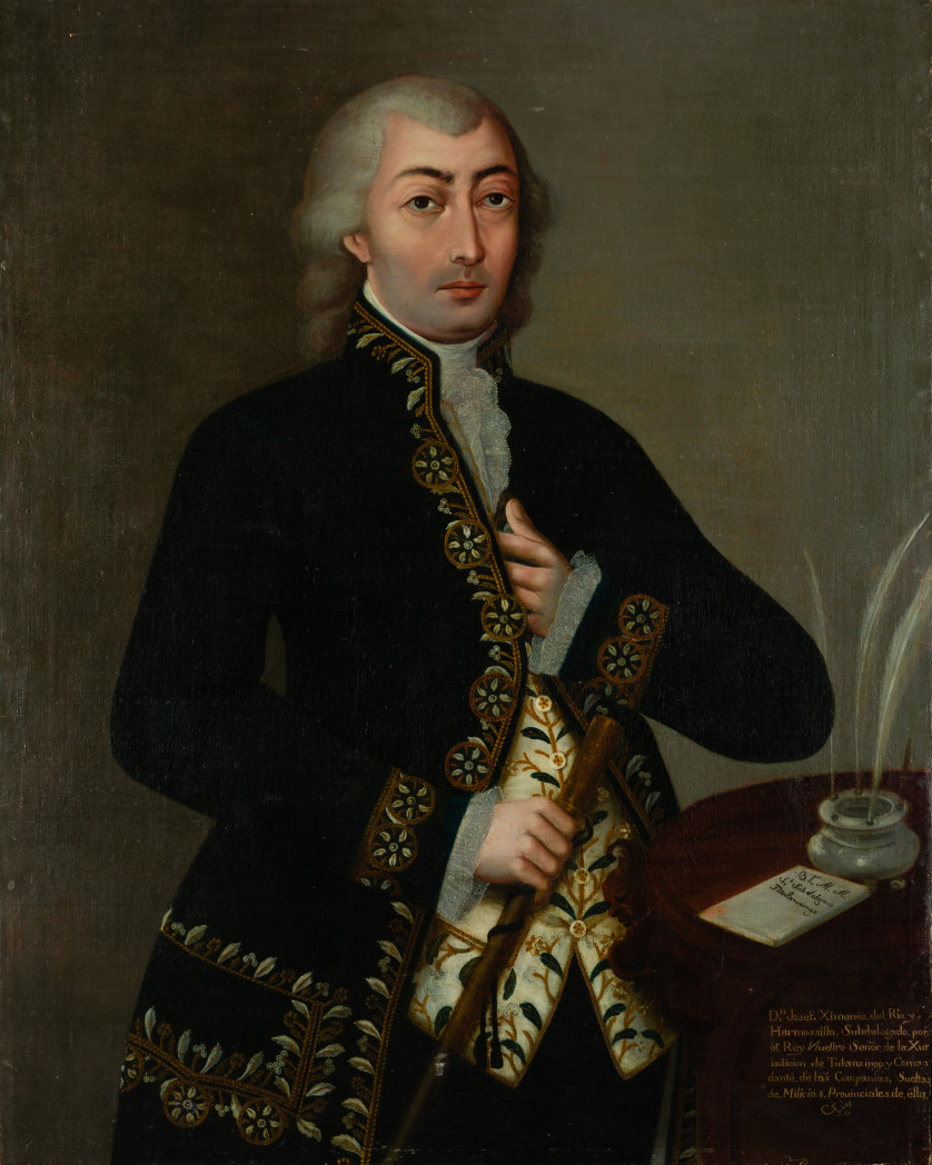 JOSE-MARCELINO-DE-RIVERA-Y-ARGONANIS-Mexico-S.-XVIII-Retrato-de-Jose-Jimenez-del-Rio-y-Hermosilla-Subdelegado-de-la-Jurisdiccion-de-Tulancingo-98-x-78-cm.