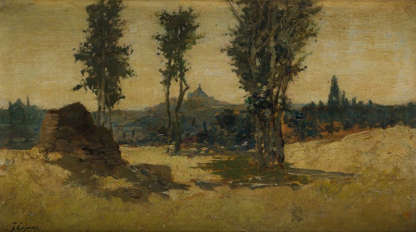 JUAN-ESPINA-Y-CAPO-Torrejon-de-Velasco-1848-Madrid-1933-Paisaje-16-5-x-28-5-cm-