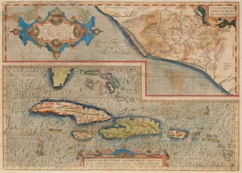 ABRAHAM-ORTELIUS-Amberes-1527-1598-Culiacanae-Americae-Regionis-Descriptio-Hispaniolae-Cubae-Aliarumque-Insularum-Circumiacientium-Delineatio-43-5-x-57-cm
