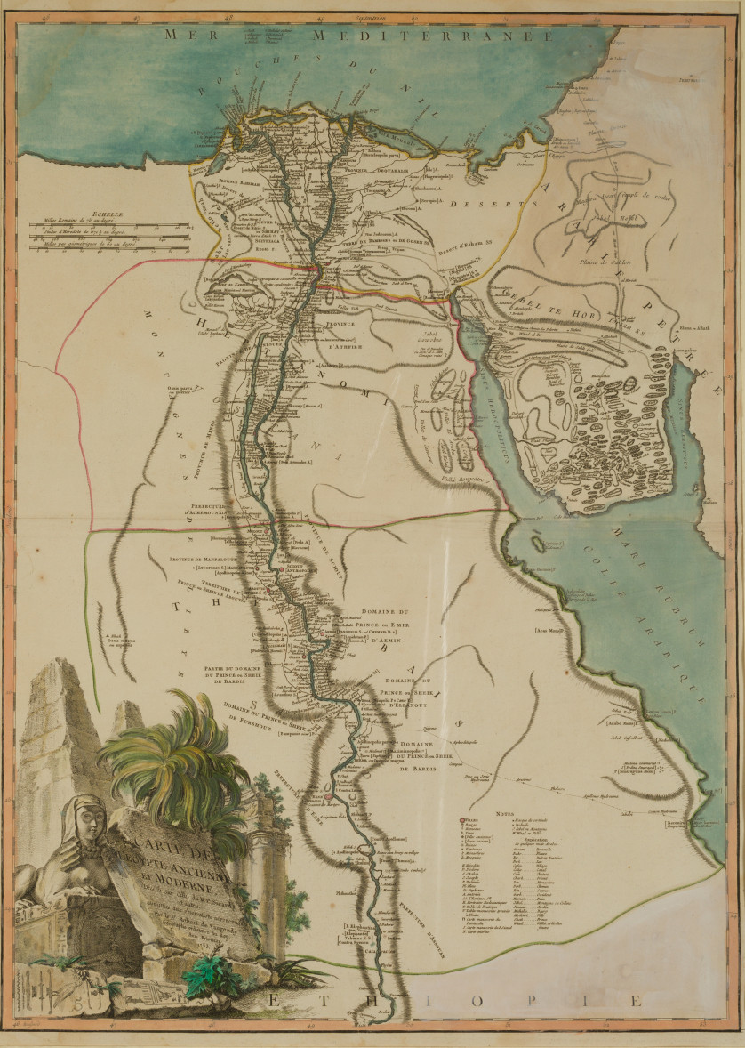 GILLES-ROBERT-DE-VAUGONDY-Francia-1688-1766-Mapa-del-Egipto-antiguo-y-moderno-1753-Encuadre-65-x-46-cm